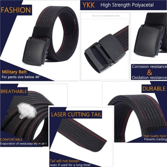 Men's Nylon Work Belts - Breathable Webbing Canvas Belt with Plastic Buckle - Picture 4 of 7